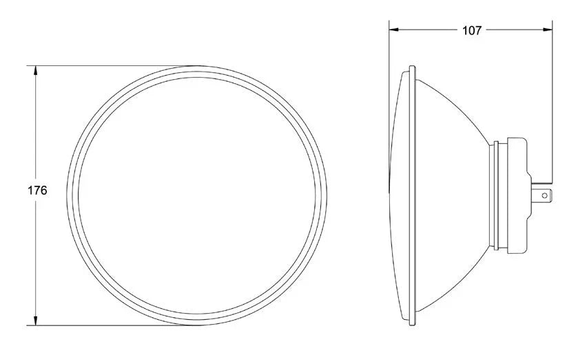 Technical diagram of HELLA X-Treme Series LED Driving Light, IP69K, auxiliary high-beam dimensions.