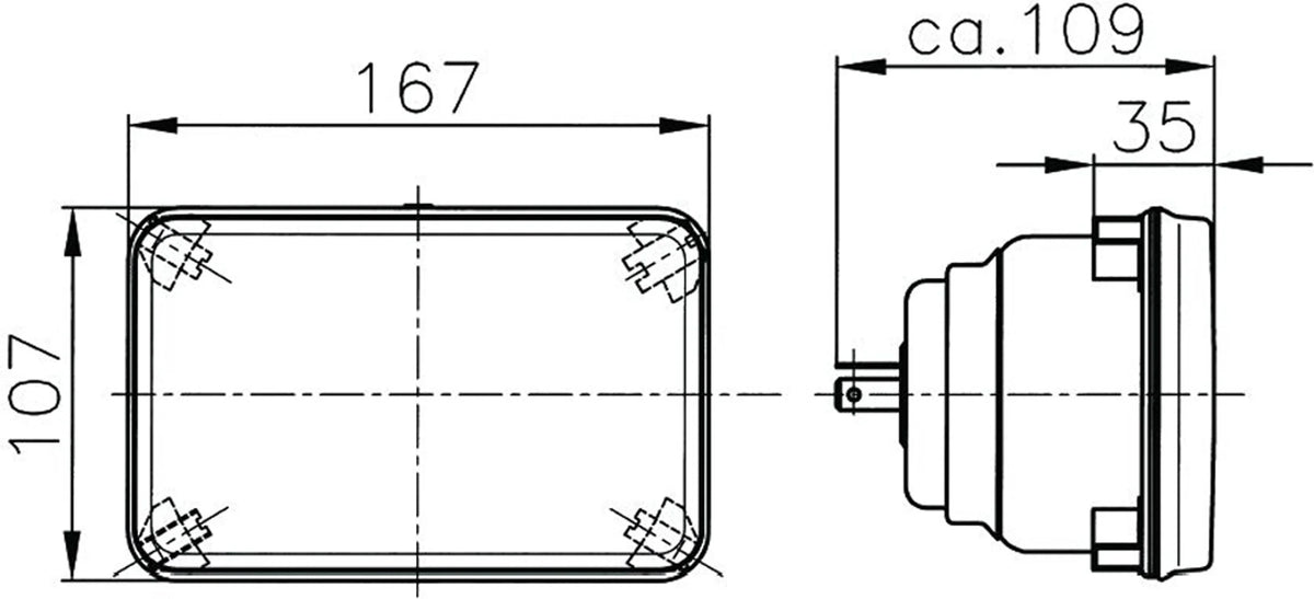 Technical diagram of HELLA X-Treme Series LED Driving Lights with IP69K, auxiliary high-beam, off-road focus