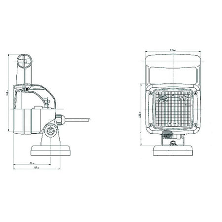 Technical drawing of HELLA X-Treme Series LED Driving Lights, IP69K rated for off-road auxiliary high-beam use.
