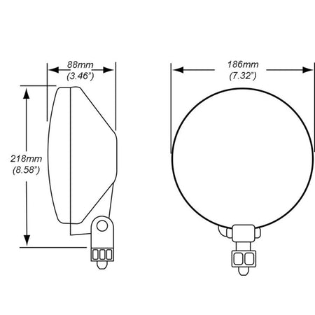 Line drawing of the HELLA 700 Series Spot Light, showing front and side dimensions: 186mm wide, 218mm tall, 88mm deep.