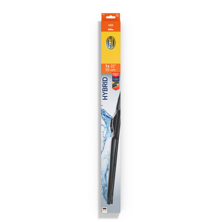 Hella H55 Hybrid 22-inch (55cm) windshield wiper blade in retail packaging.
