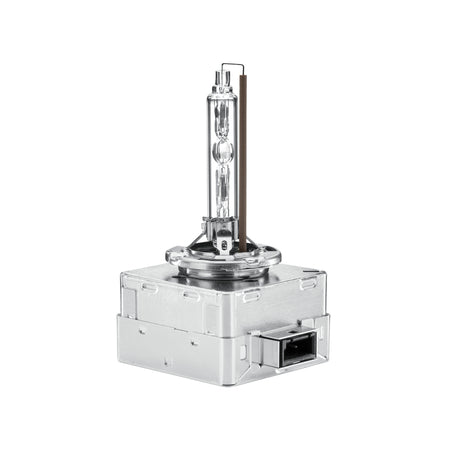 HELLA D1S Xenon HID bulb with clear glass tube, silver metal base, and square ballast.