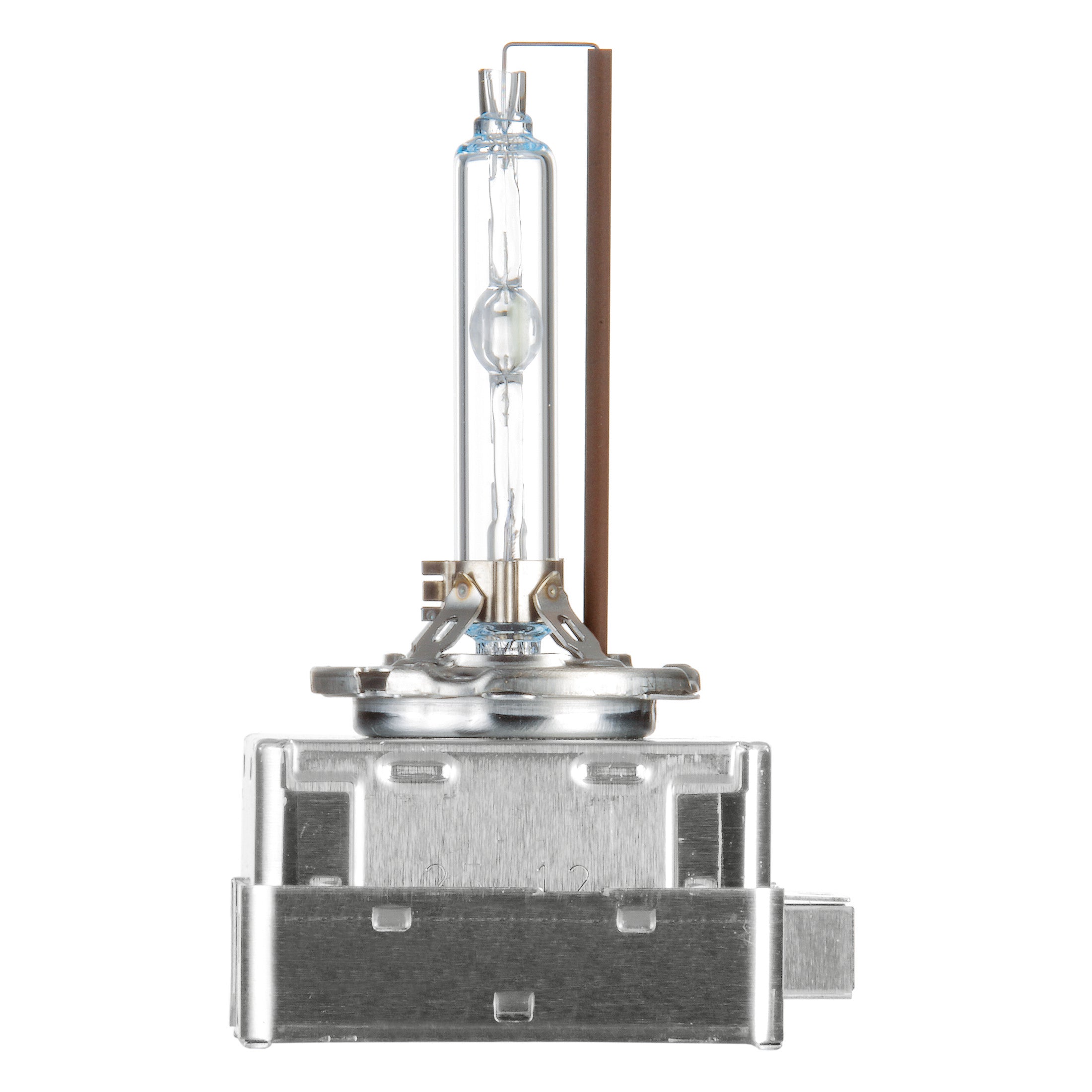 HELLA D1S Xenon HID bulb with clear glass, metal base, and brown connector.