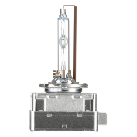 HELLA D1S Xenon HID bulb with clear glass, metal base, and brown connector.