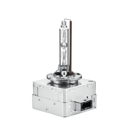 HELLA D1S Xenon HID bulb with clear glass, silver metal base, and brown wire.
