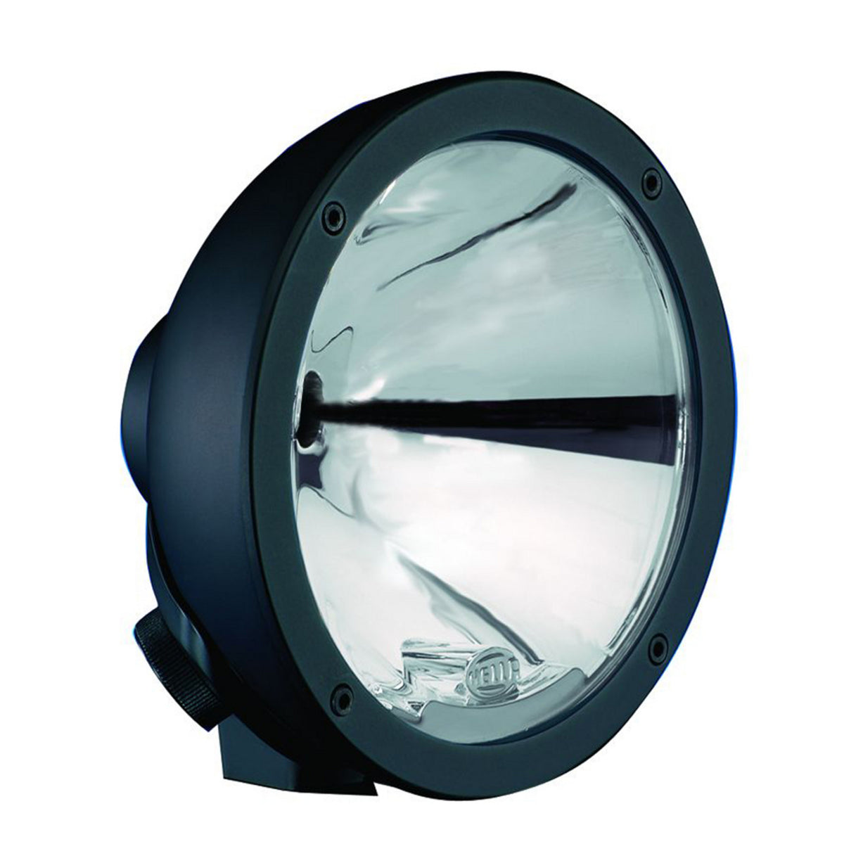 Rallye 4000 Compact Series black halogen spot beam light with clear lens and HELLA logo.