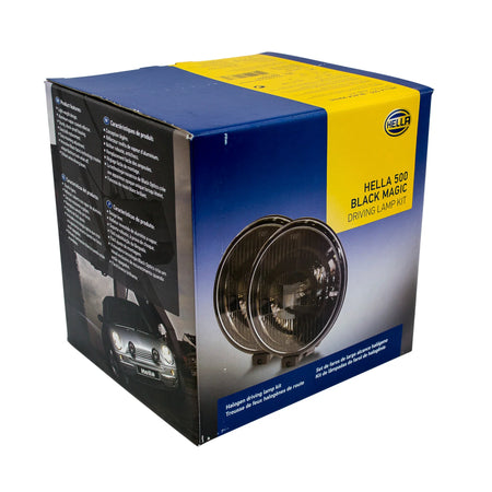 HELLA 500 Black Magic X-Treme Series LED Driving Lights, rugged aluminum housing, off-road, auxiliary high-beam, IP69K, visible X-shape position light.