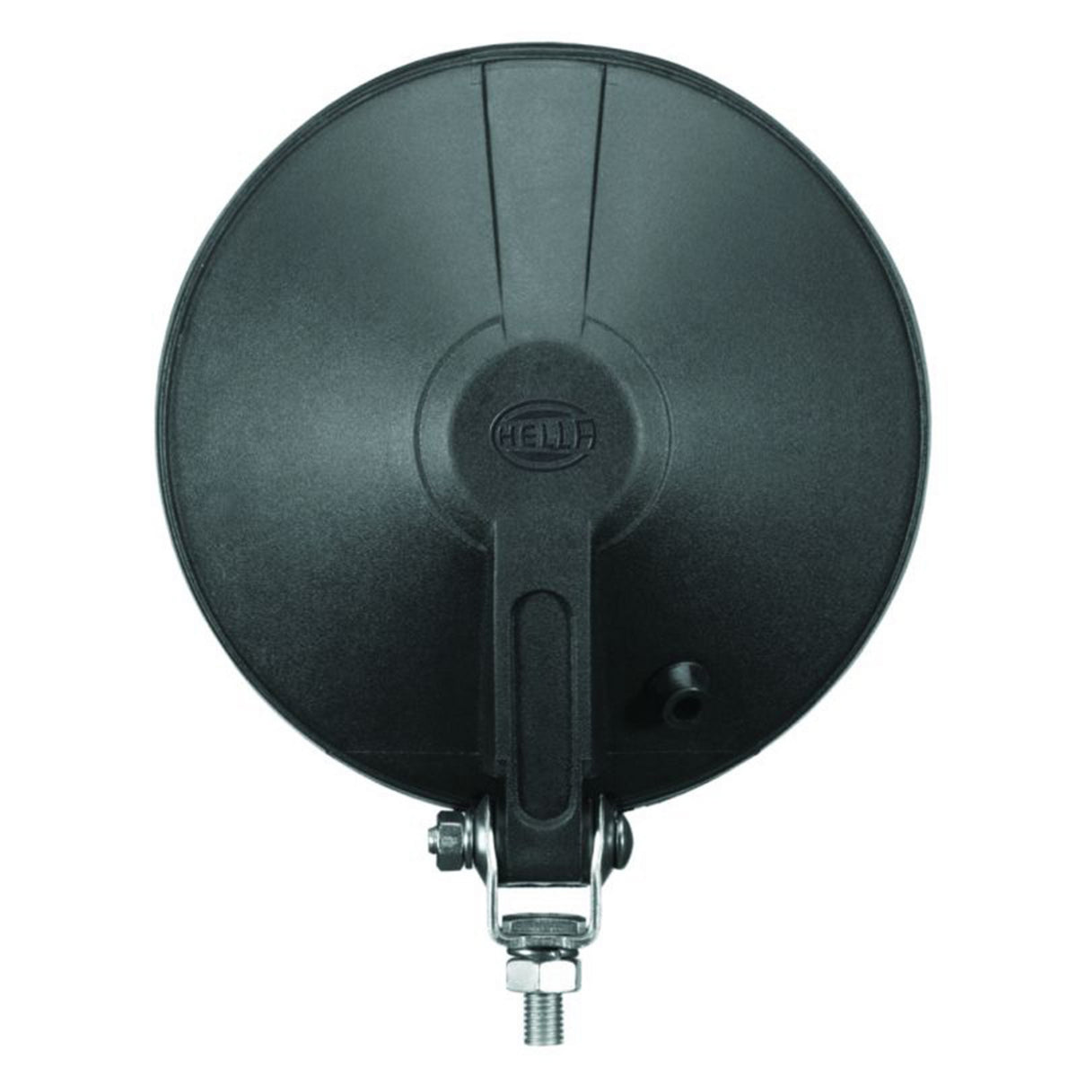 Round, black HELLA 700 Series halogen spot light with mounting bracket and hardware.