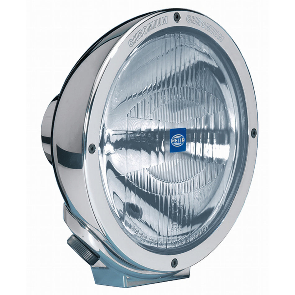 Rallye 4000 Series chrome halogen driving beam with HELLA logo and "CHROMIUM" etched on the bezel.