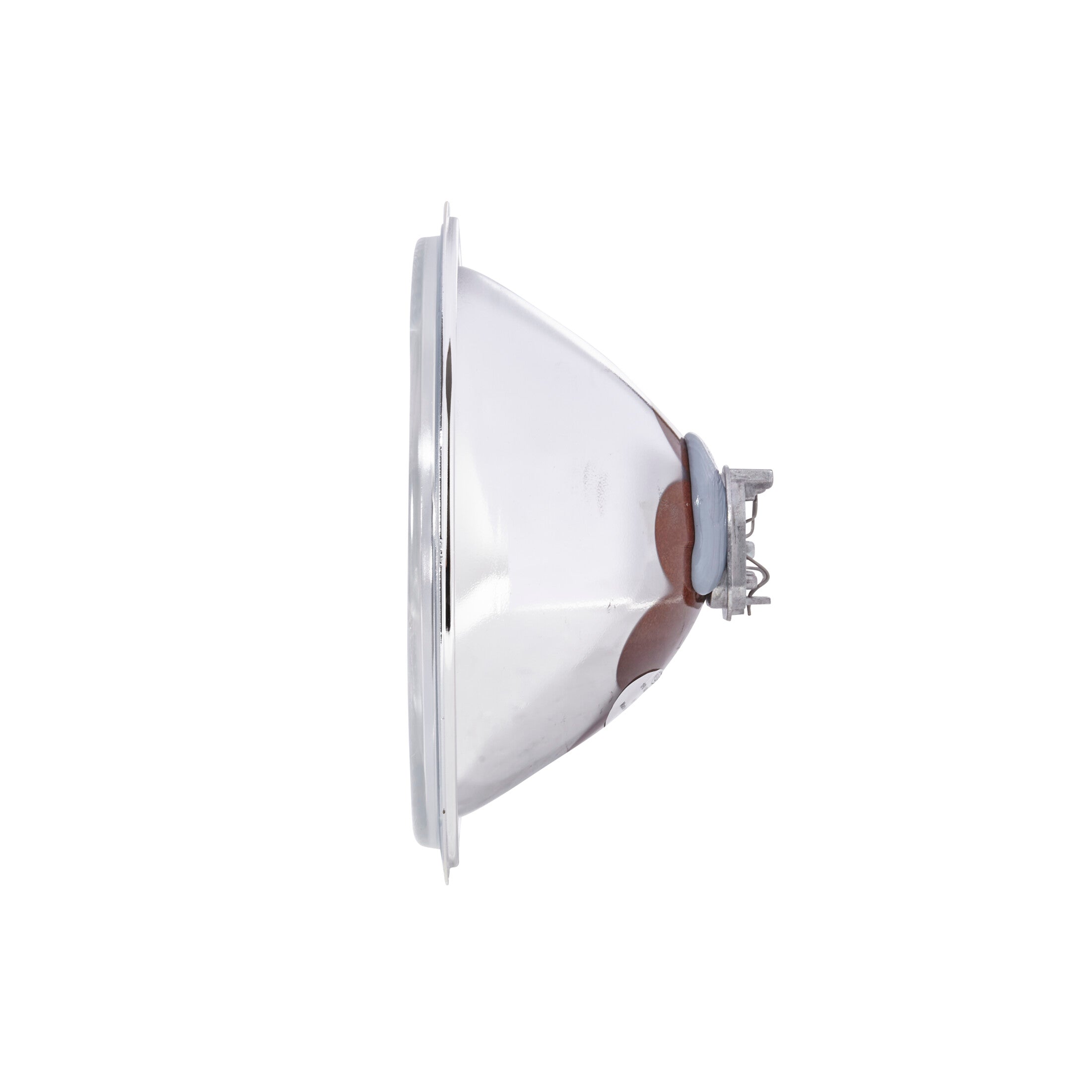 Rallye 4000 Series driving beam insert, silver metallic reflector, side view.