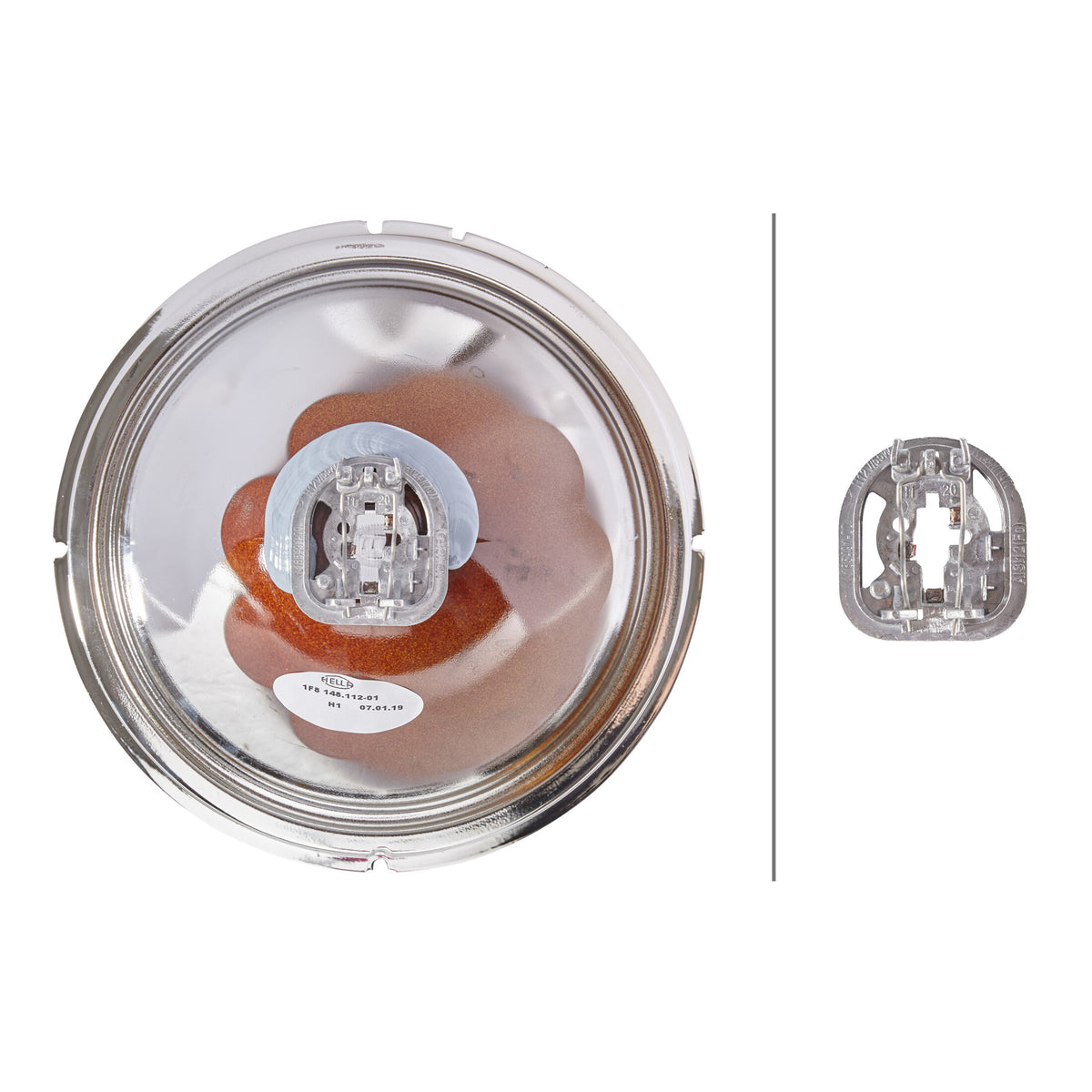 Rallye 4000 Series chrome driving beam insert with clear lens and black HELLA branding.
