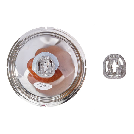 Rallye 4000 Series chrome driving beam insert with clear lens and black HELLA branding.