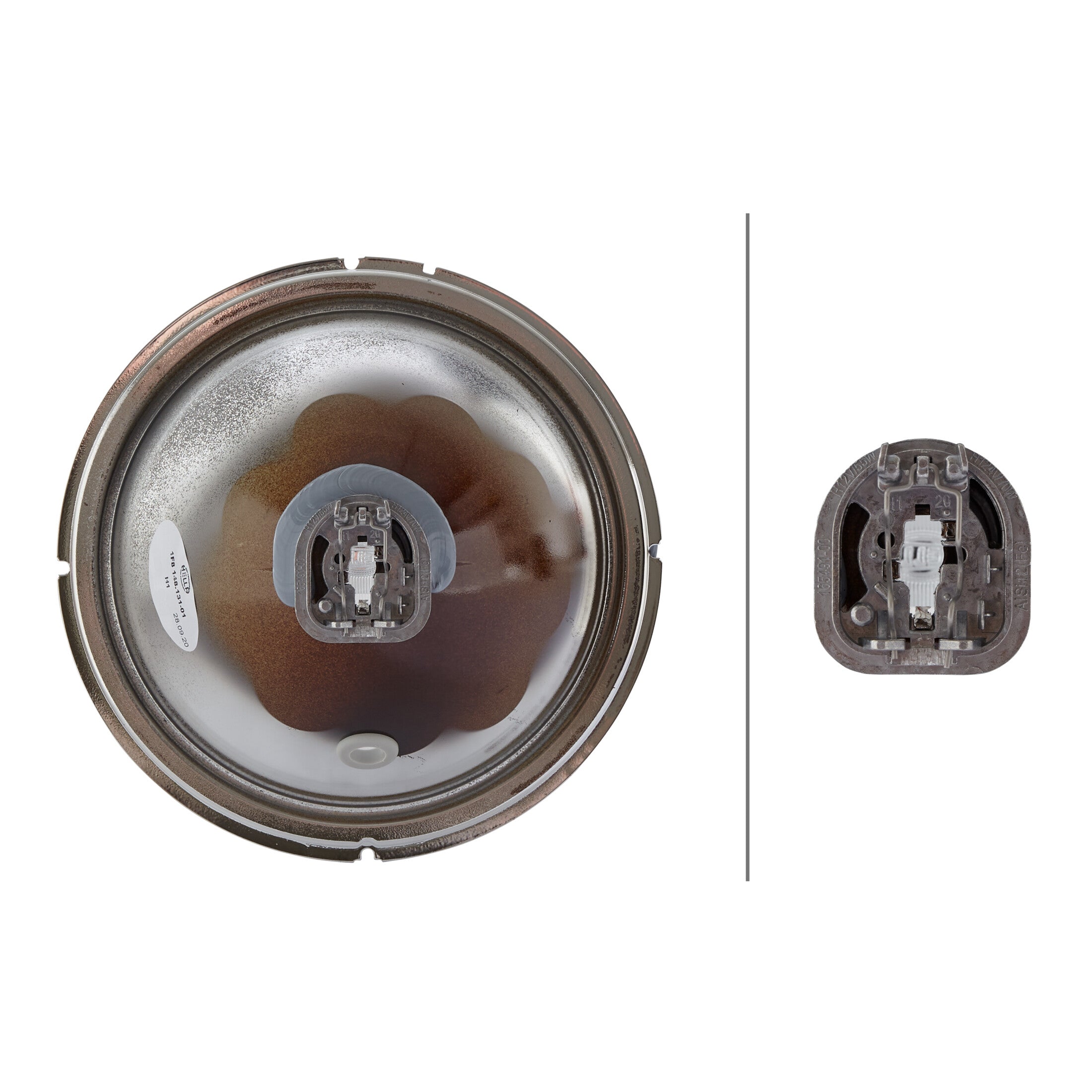 Rallye 4000 Series black halogen driving beam insert with PO light, front and side views.