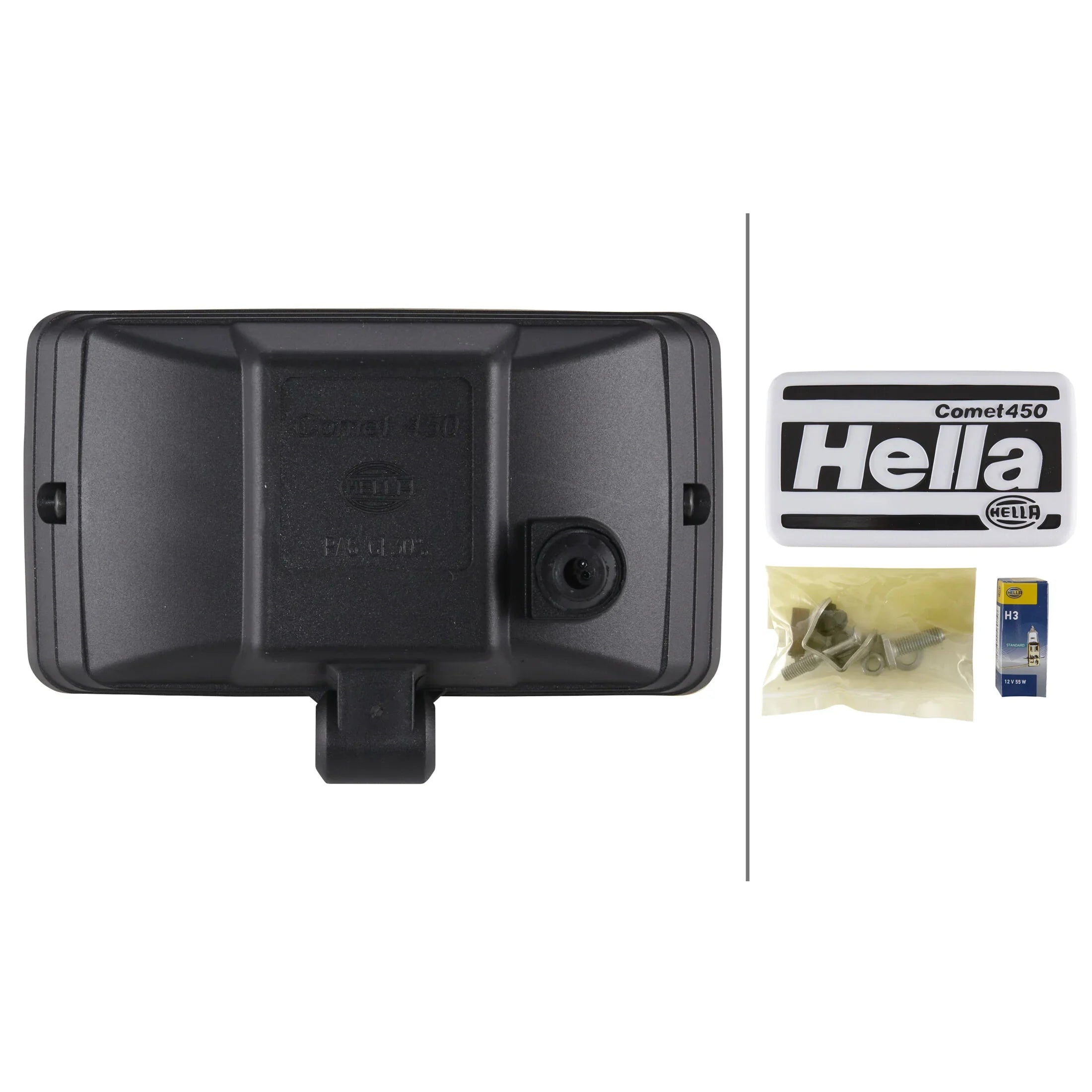 HELLA 450 Halogen Amber Driving Light — technical drawing with dimensions
