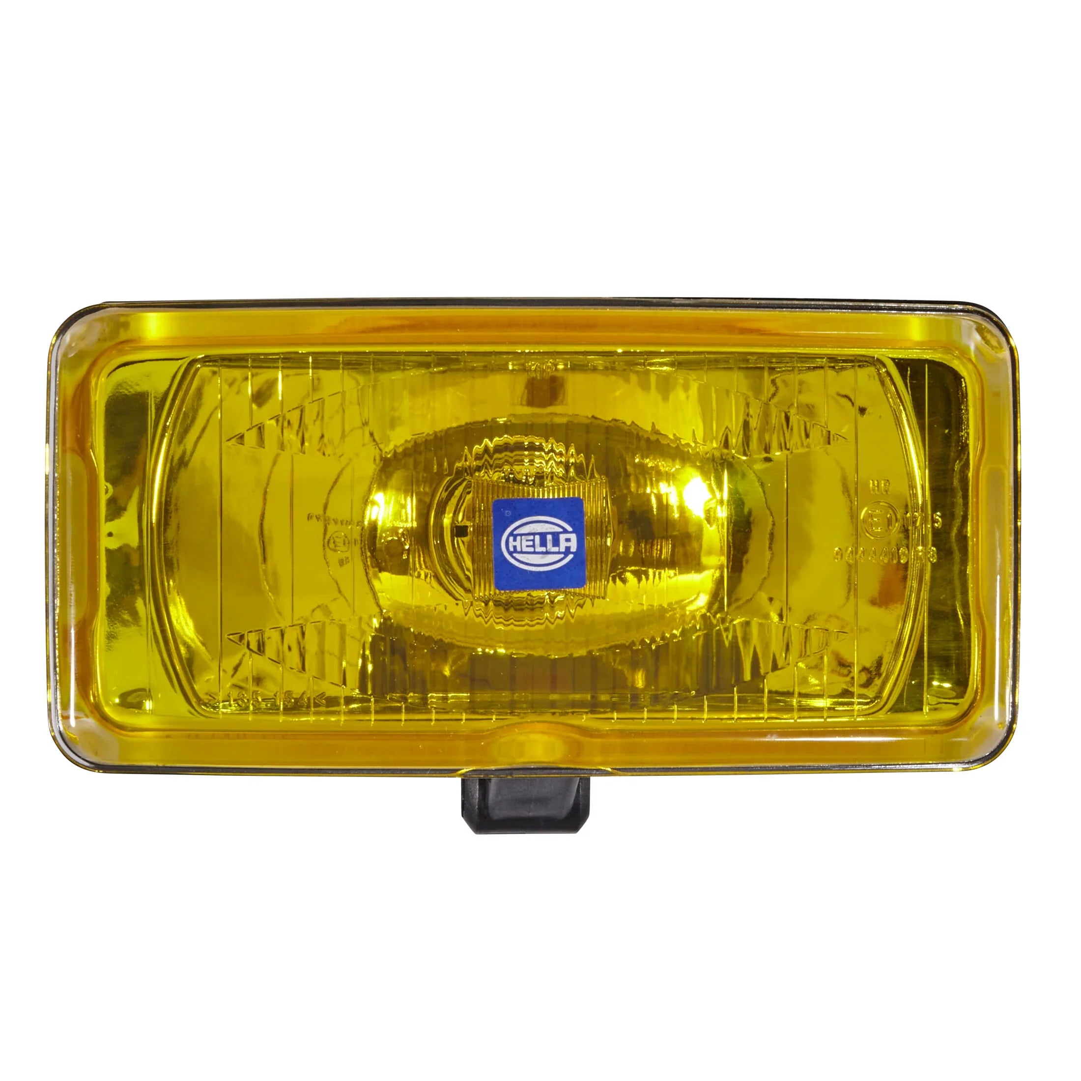HELLA X-Treme Series LED Driving Light in amber mode with X-shape position light, IP69K rated, auxiliary high-beam, rugged aluminum housing.