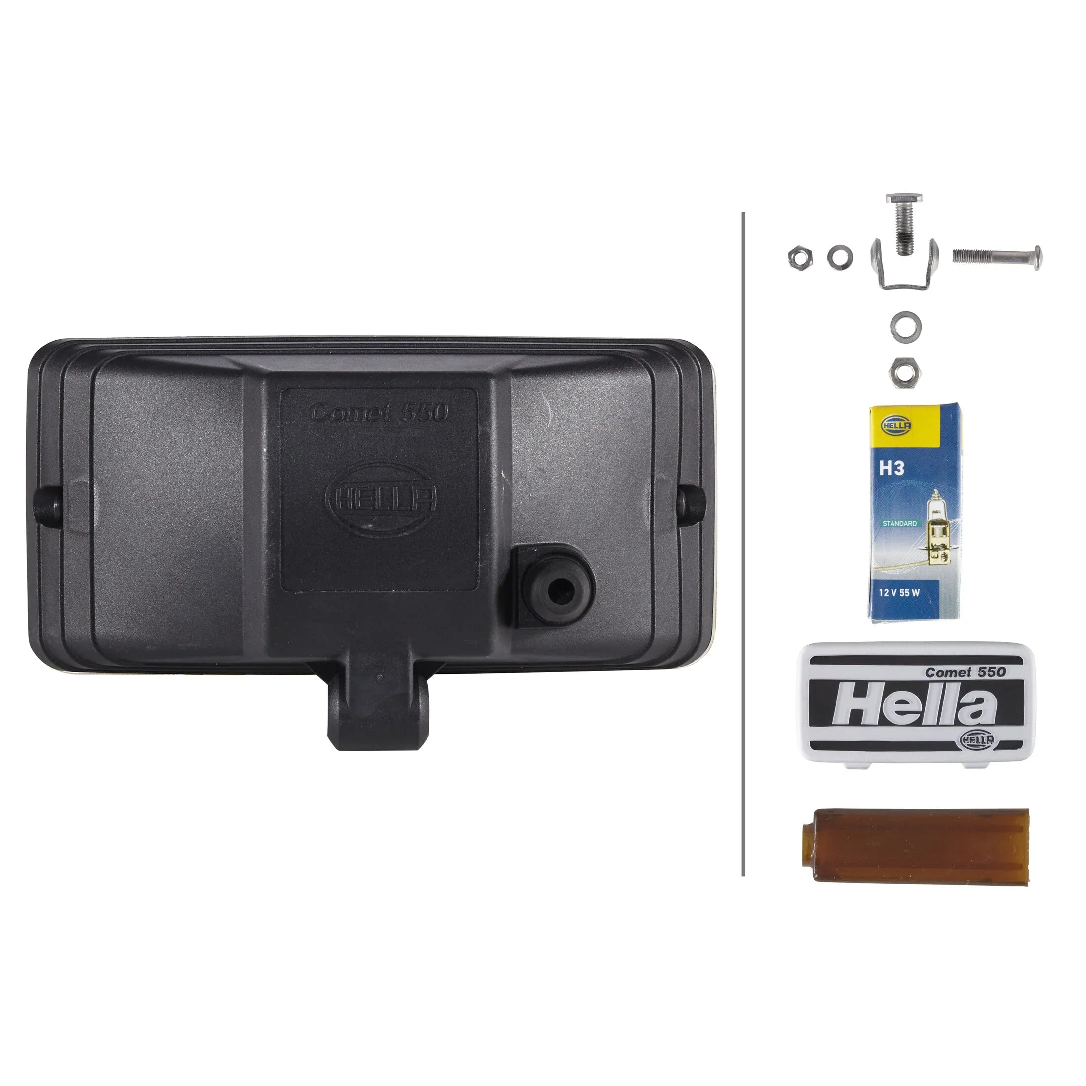 HELLA X-Treme Series LED Driving Light in white mode, rugged aluminum housing, clear lens, X-shape position light, IP69K rated auxiliary high-beam for off-road.