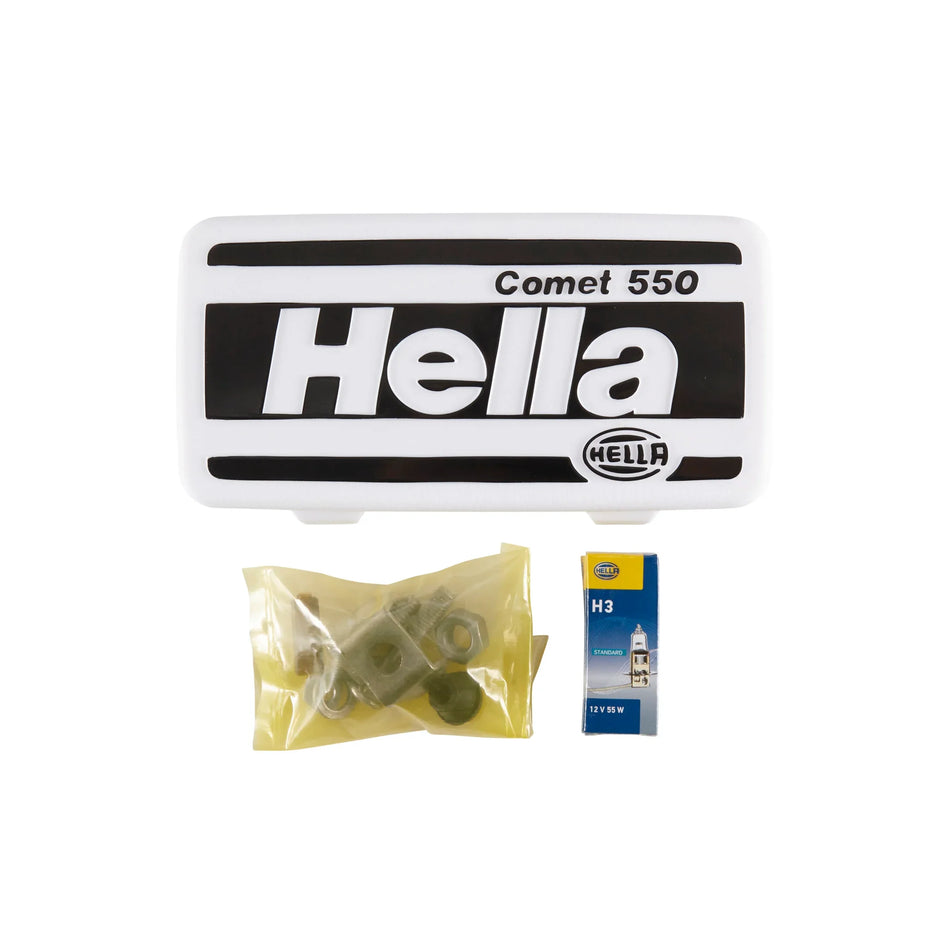HELLA Comet 550 auxiliary high-beam kit with rugged housing, IP69K rated, X-Treme Series LED Driving Lights for off-road use.