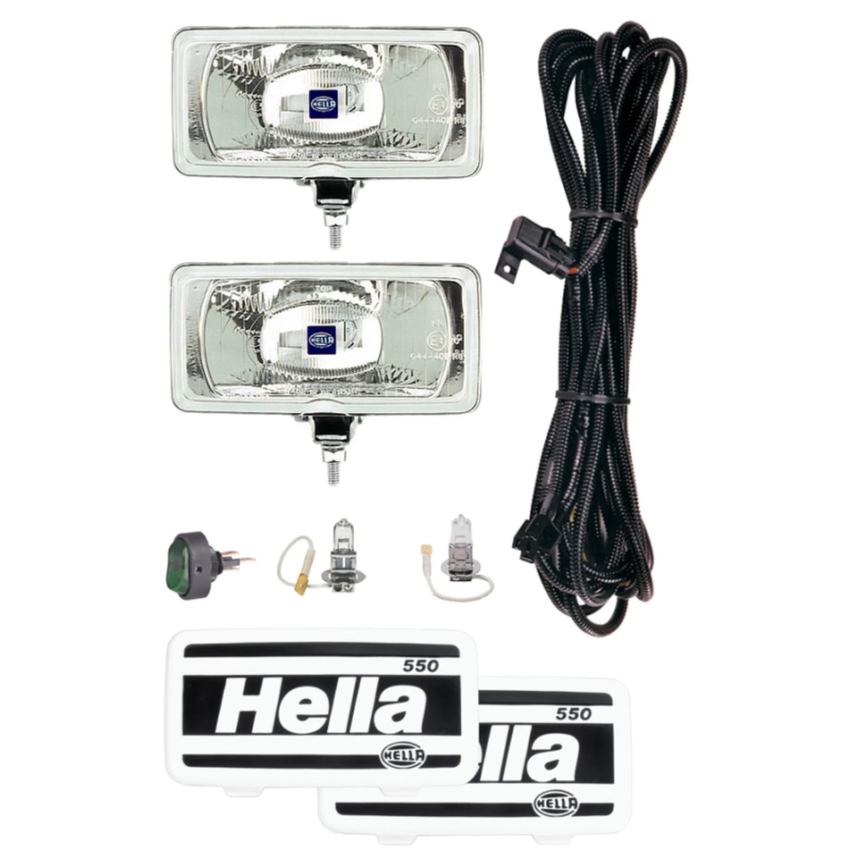 HELLA 550 Halogen Driving Light SAE Approved — angled product view of halogen lamp pair