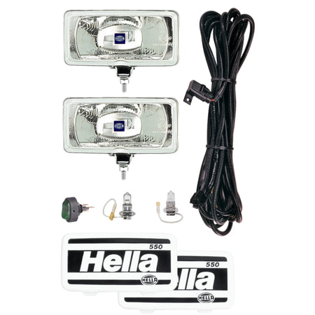 HELLA 550 Halogen Driving Light SAE Approved — angled product view of halogen lamp pair