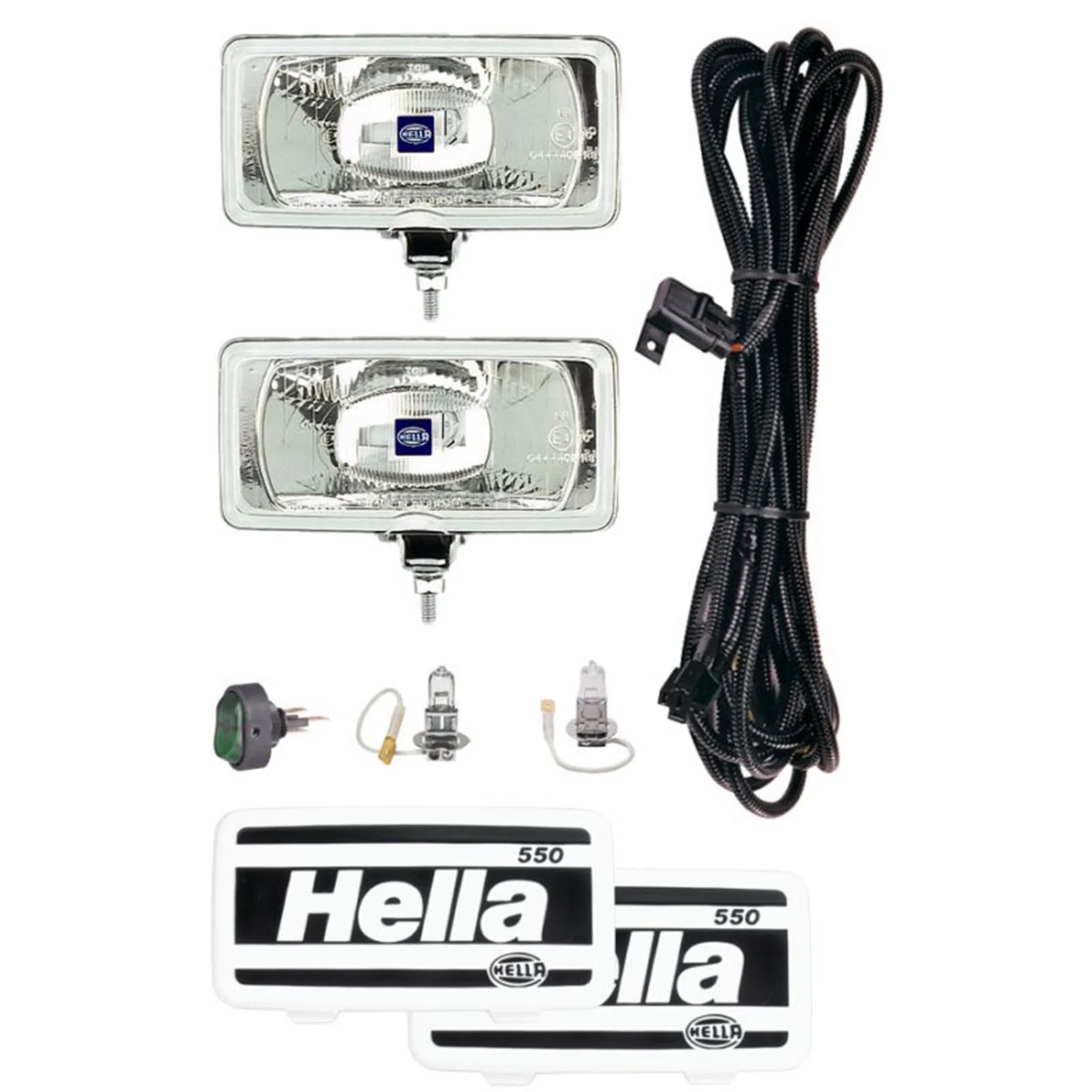 HELLA 550 Halogen Driving Light Kit SAE Approved — angled view of clear lens halogen lamps