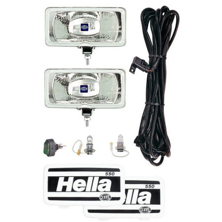 HELLA 550 Halogen Driving Light Kit SAE Approved — angled view of clear lens halogen lamps