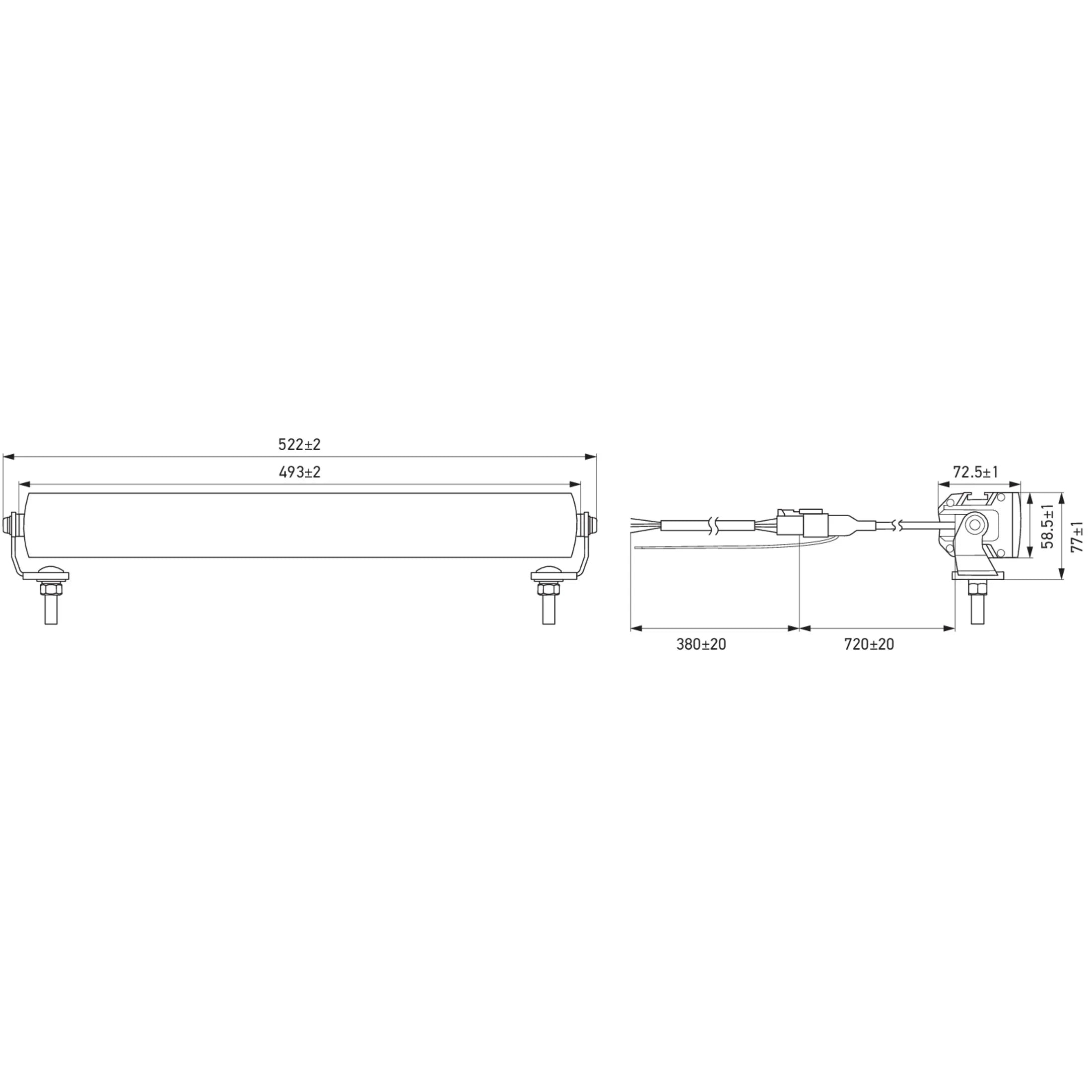 Technical drawing of HELLA X-Treme Series LED Driving Lights, IP69K, rugged aluminum housing, auxiliary high-beam, off-road.