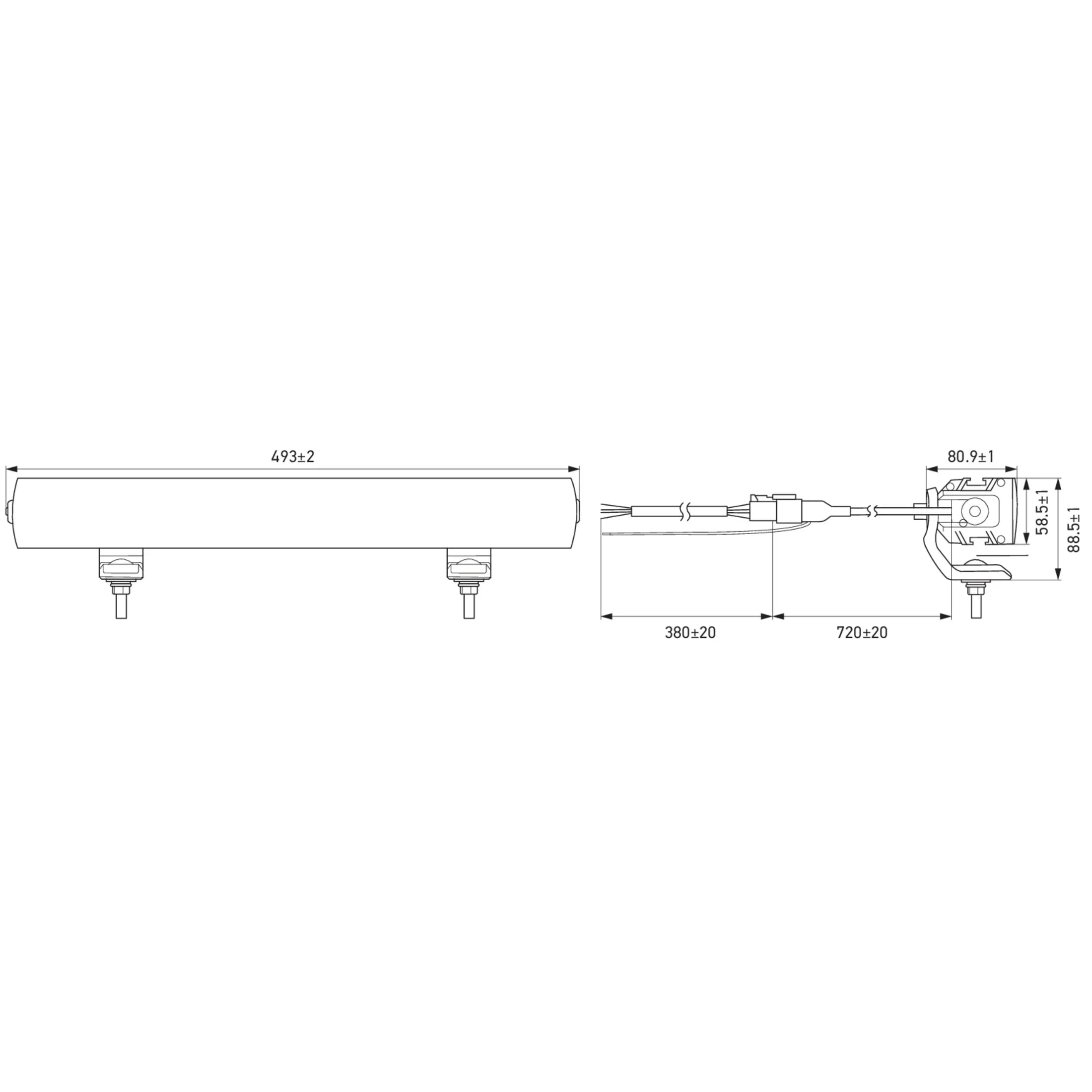 Technical drawing of HELLA X-Treme Series LED Driving Lights, rugged aluminum housing, IP69K, auxiliary high-beam.