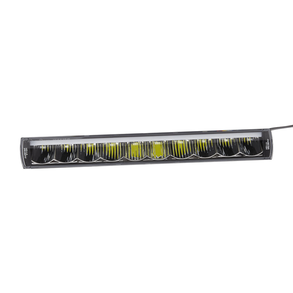 Sleek black LBE Series LED light bar with multiple bright white LED modules and clear lens.