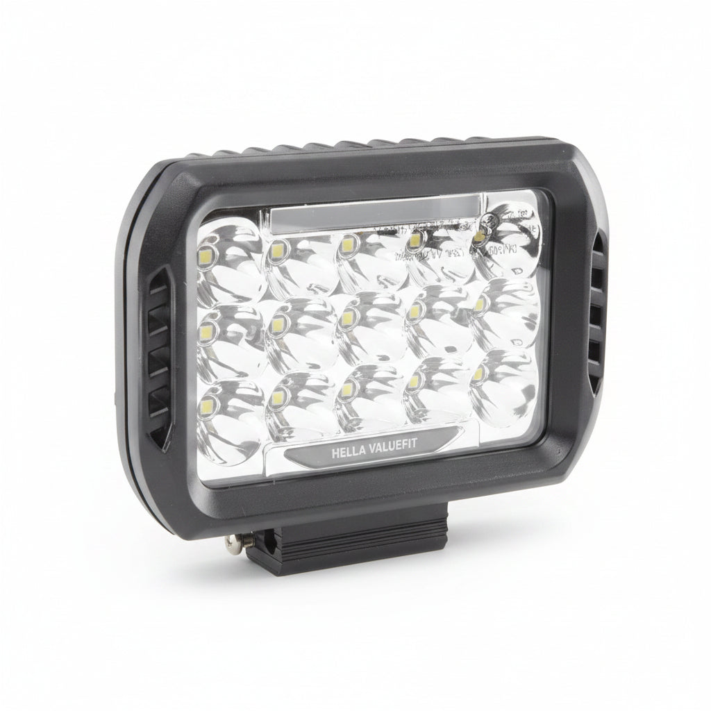 Black rectangular HELLA VALUEFIT 450 LED driving light with multiple clear lenses.