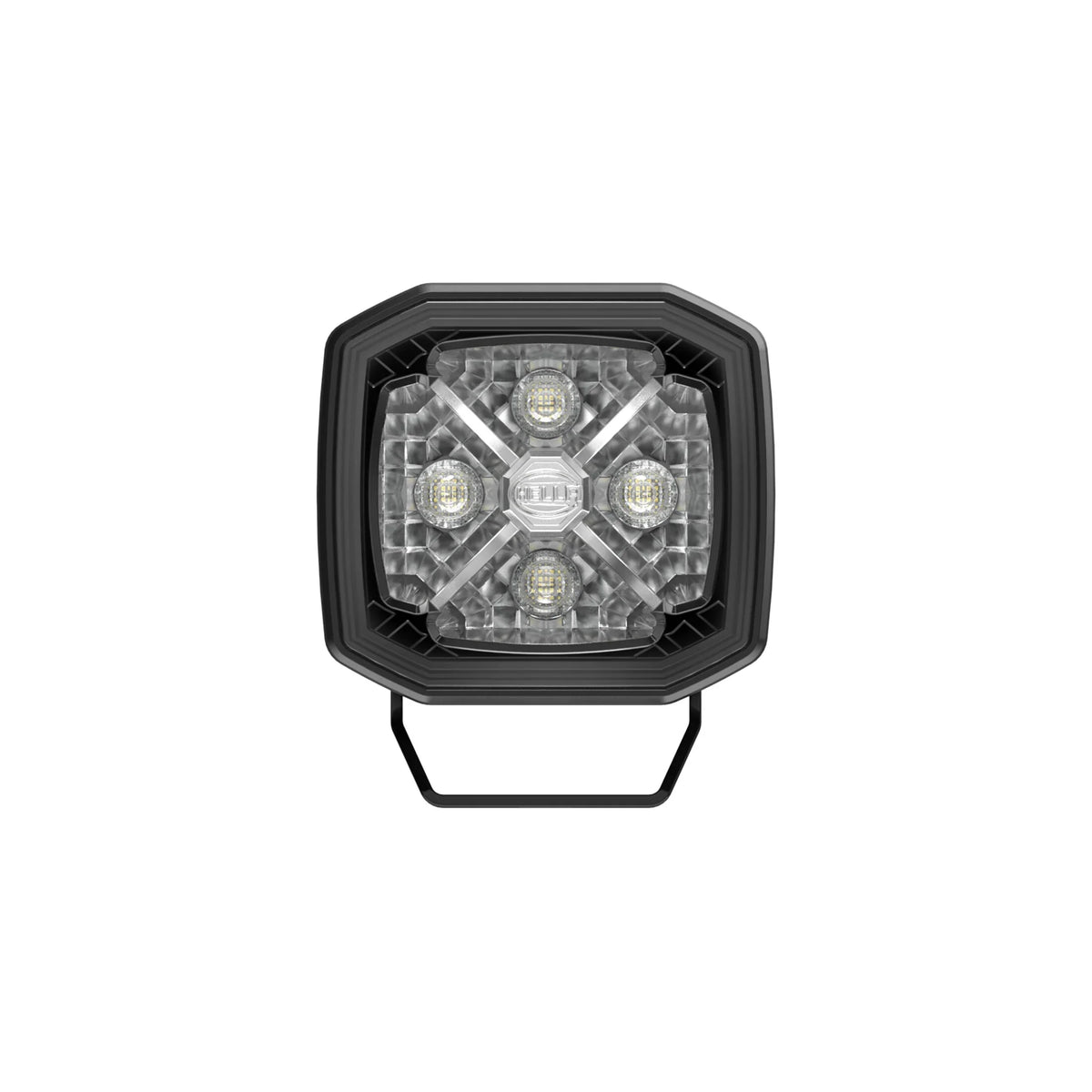 HELLA X-Treme Series LED Driving Light in white mode, X-shape position light, IP69K, rugged aluminum housing, auxiliary high-beam, off-road