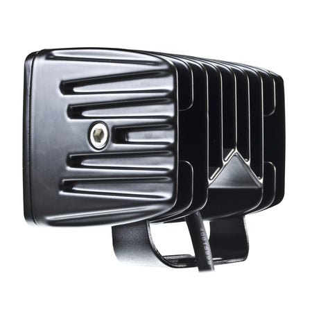 Black HVF Cube 6 LED flood light with ribbed aluminum housing and mounting bracket.