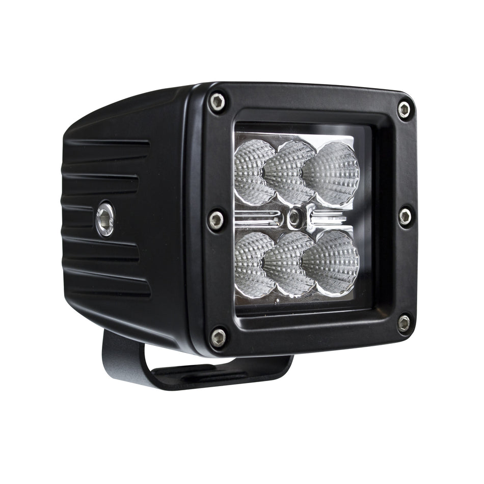 Black HVF Cube 6 LED flood light, compact square design with six bright silver LED bulbs.