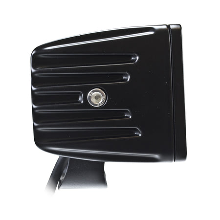 Black HVF Cube 6 LED flood light, compact and rugged with a ribbed design and mounting bracket.