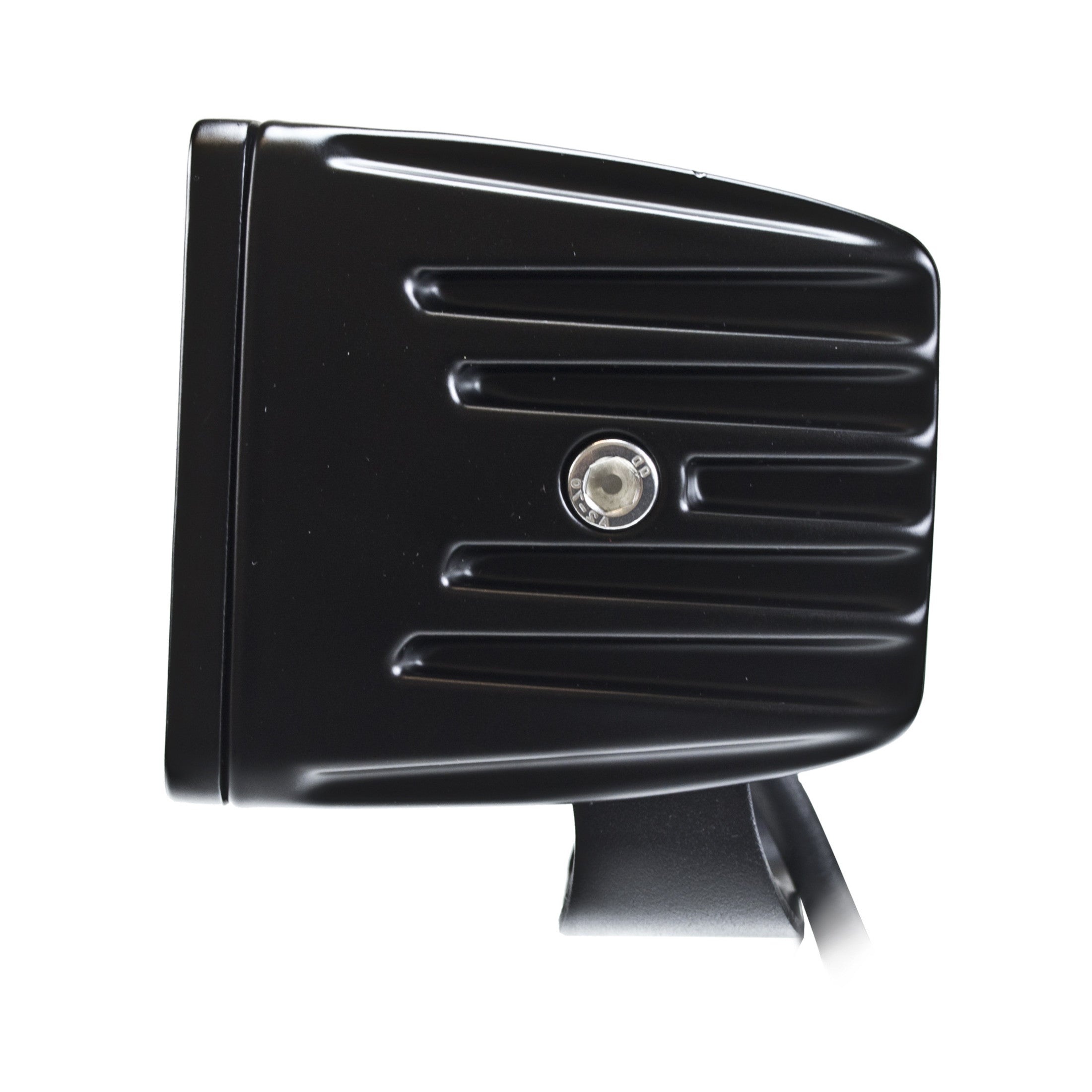 Black HVF Cube 6 LED flood light, compact and rugged, with ribbed housing and visible mounting bolt.