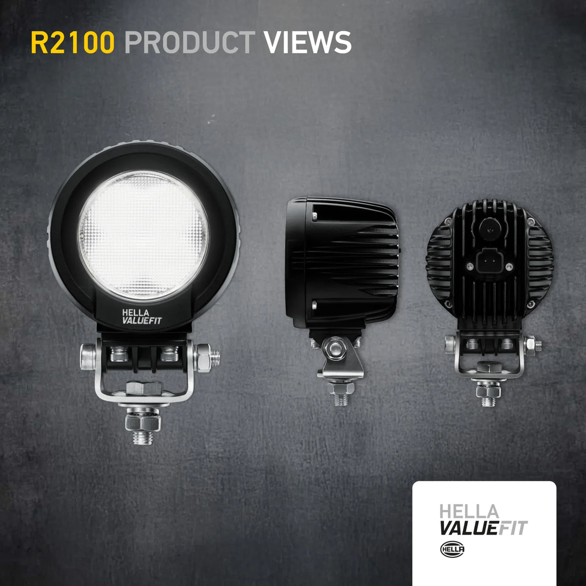 HELLA X-Treme Series LED Driving Lights in white mode with rugged aluminum housing, IP69K auxiliary high-beam, X-shape position light.
