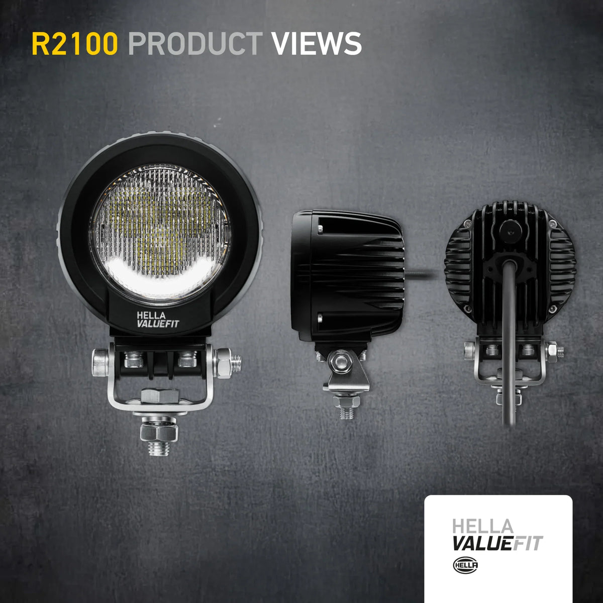 HELLA X-Treme Series LED Driving Lights in white mode, IP69K, X-shape position light, rugged housing, auxiliary high-beam, off-road ready.
