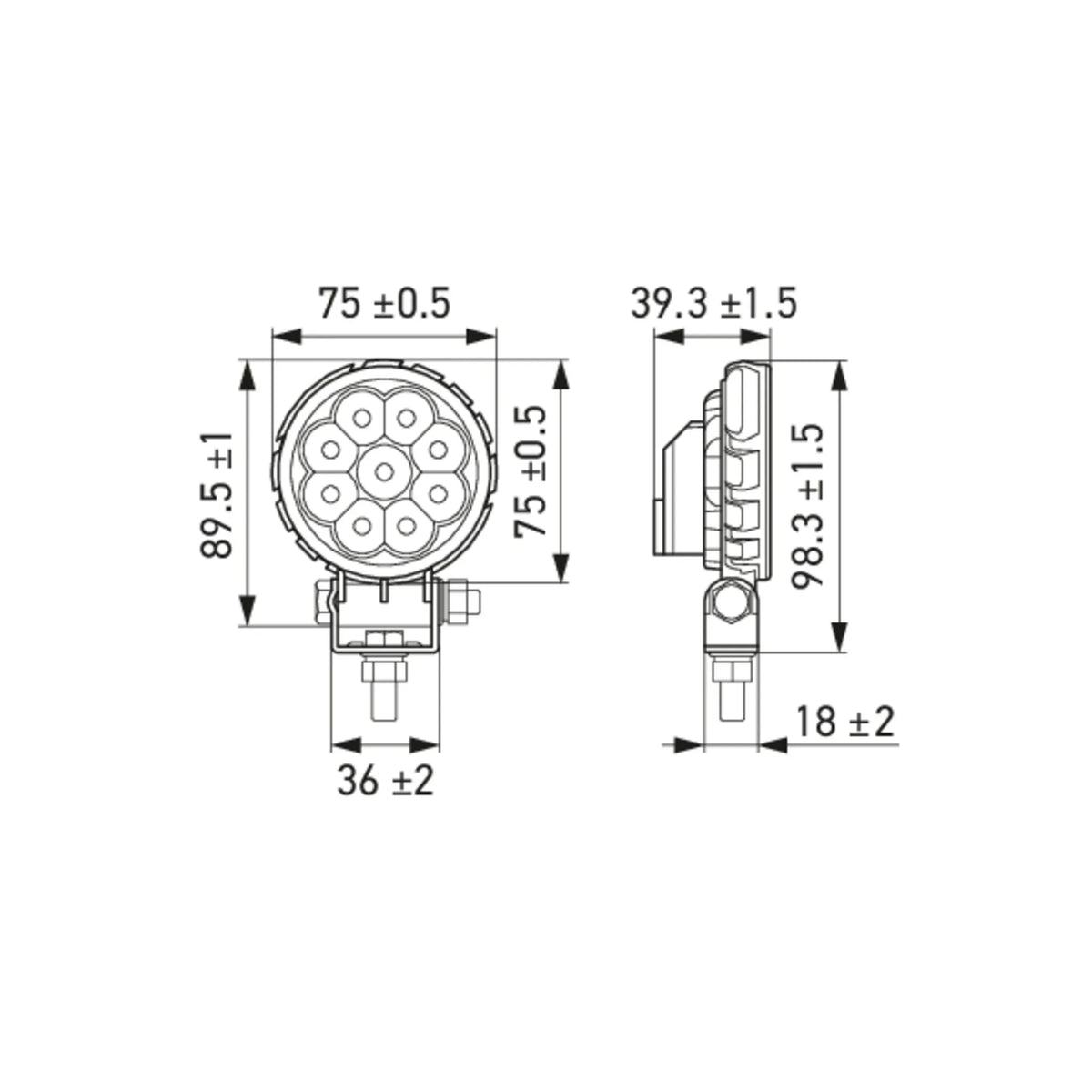 HELLA X-Treme Series LED Driving Lights technical drawing, IP69K, rugged housing, auxiliary high-beam, off-road