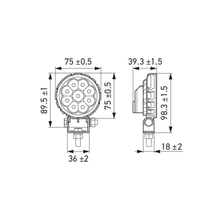 HELLA X-Treme Series LED Driving Lights technical drawing, IP69K, rugged housing, auxiliary high-beam, off-road