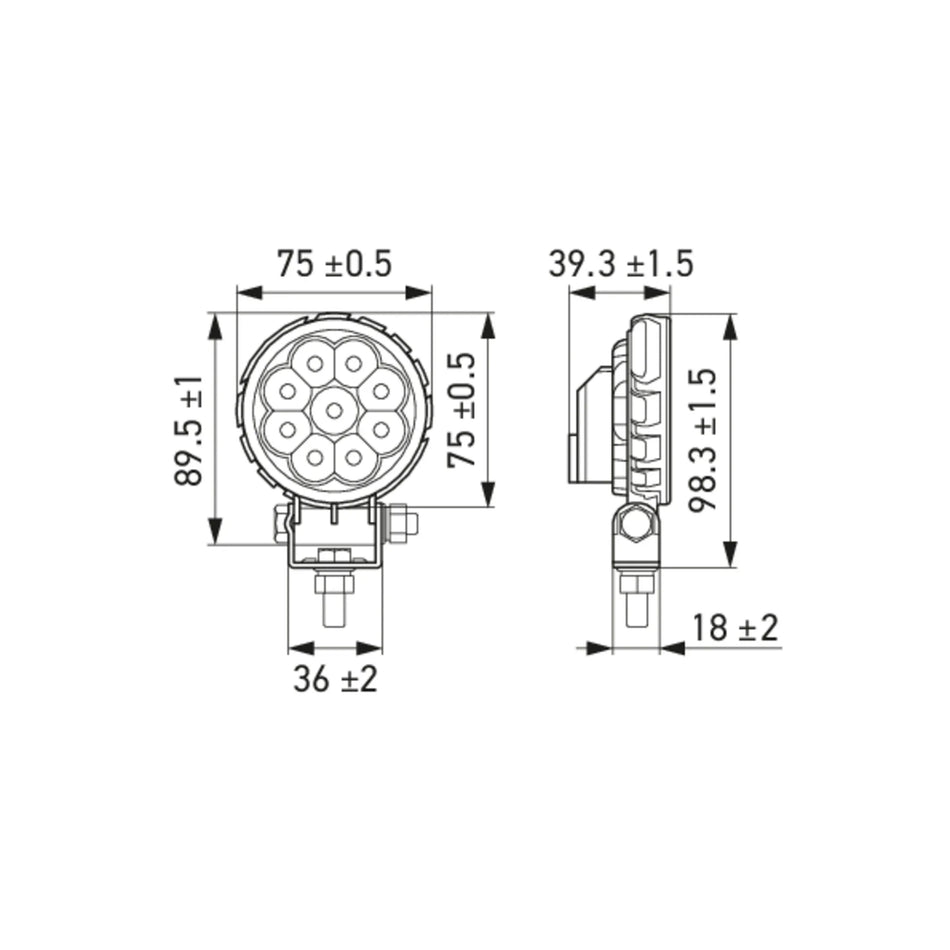 HELLA X-Treme Series LED Driving Lights technical drawing, IP69K, rugged housing, auxiliary high-beam, off-road