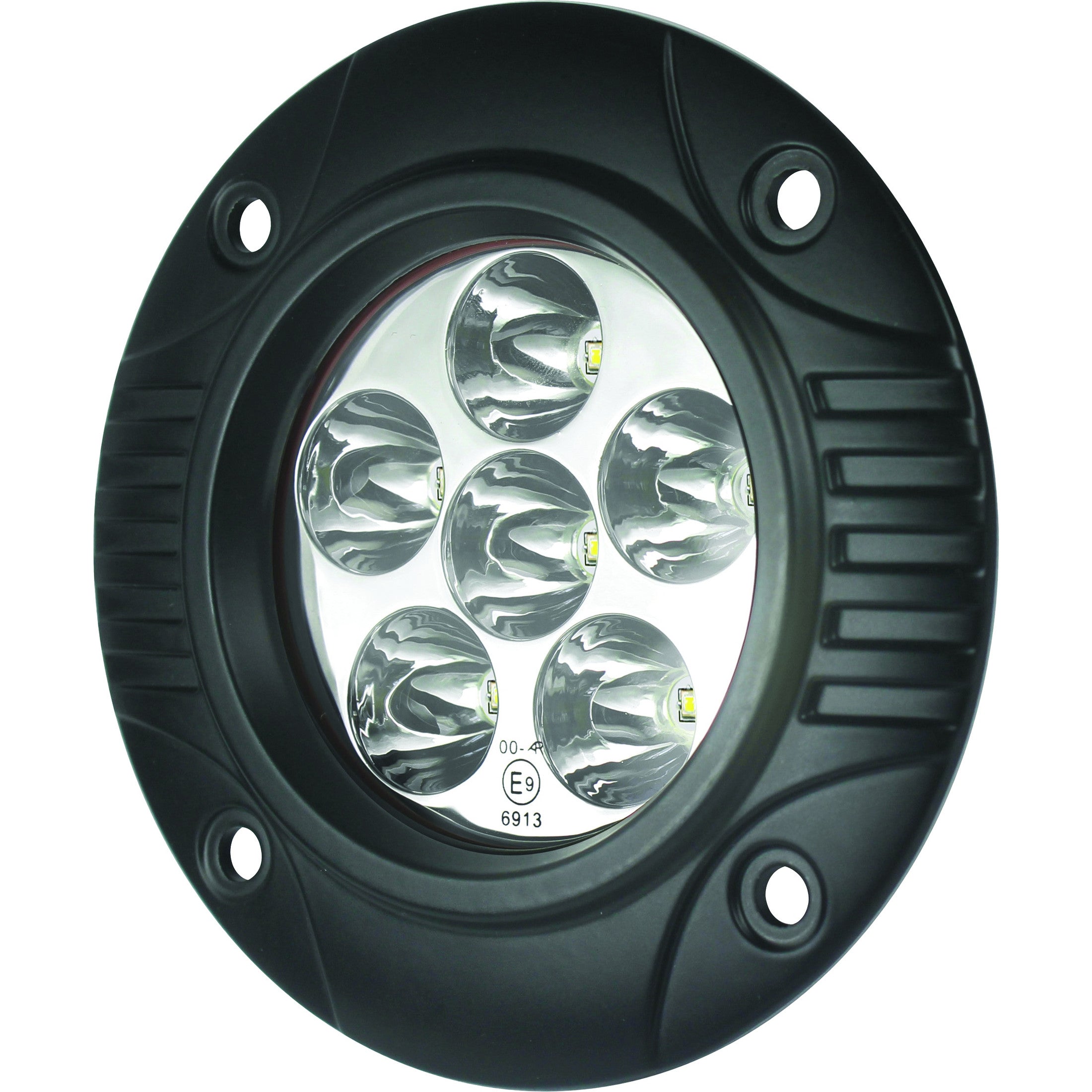 Black HELLA 90mm round LED spot light with six clear lenses and a rugged housing.