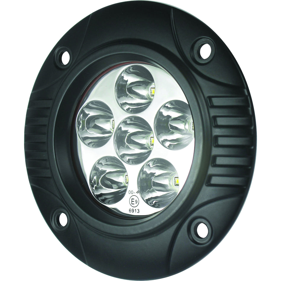 Black HELLA 90mm round LED spot light with six clear lenses and a rugged housing.