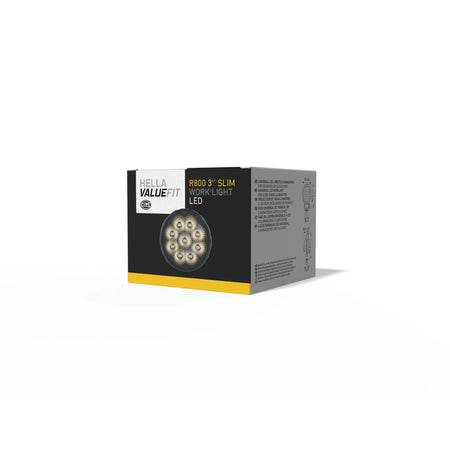 HELLA X-Treme Series LED Driving Lights packaging showing round light, IP69K, auxiliary high-beam, rugged off-road use.