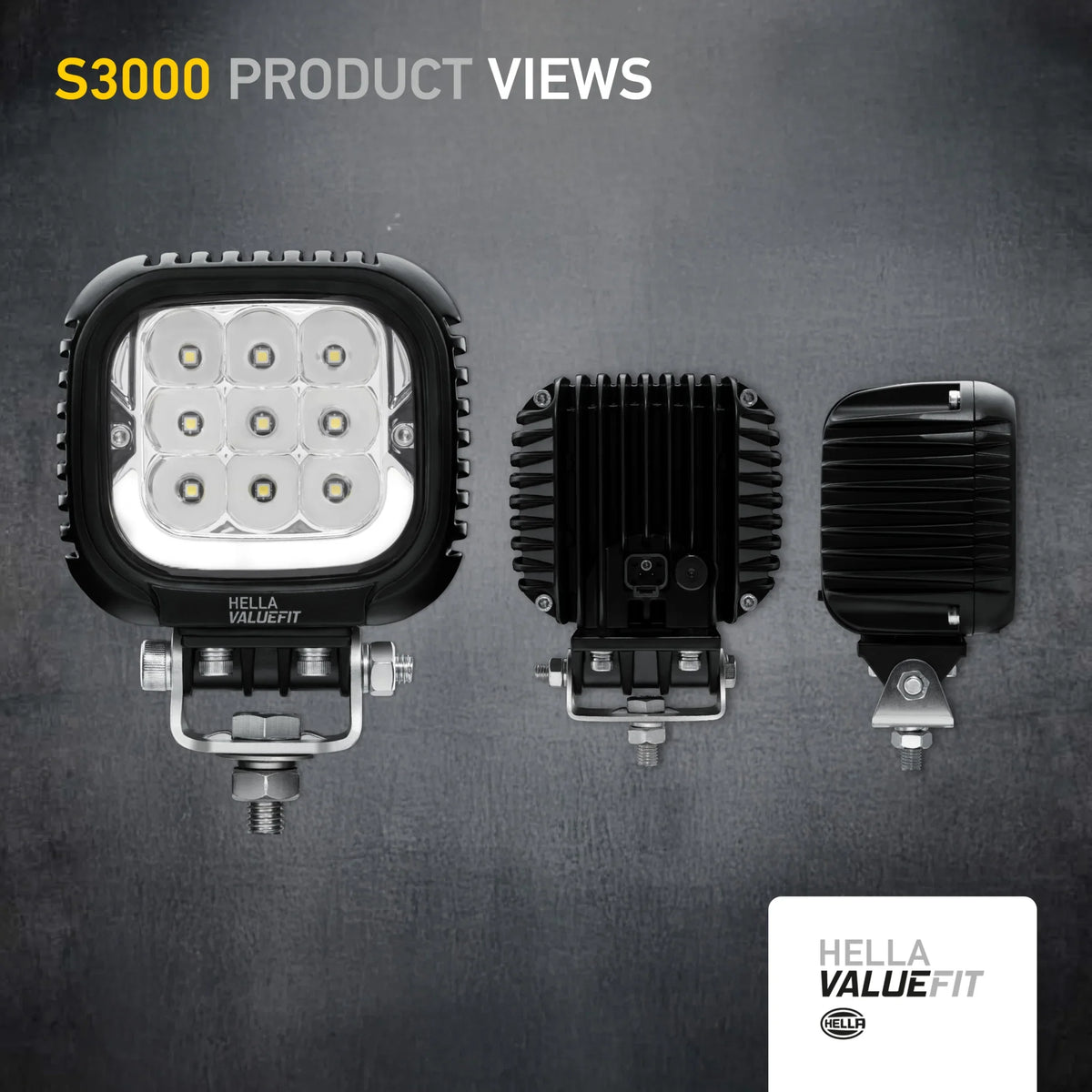 HELLA X-Treme Series LED Driving Lights in white mode, IP69K rugged aluminum housing, auxiliary high-beam.