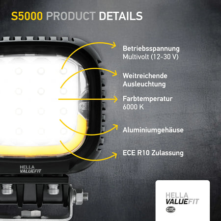 HELLA X-Treme Series LED Driving Lights in White mode, X-shape position light, IP69K, rugged aluminum housing, auxiliary high-beam for off-road