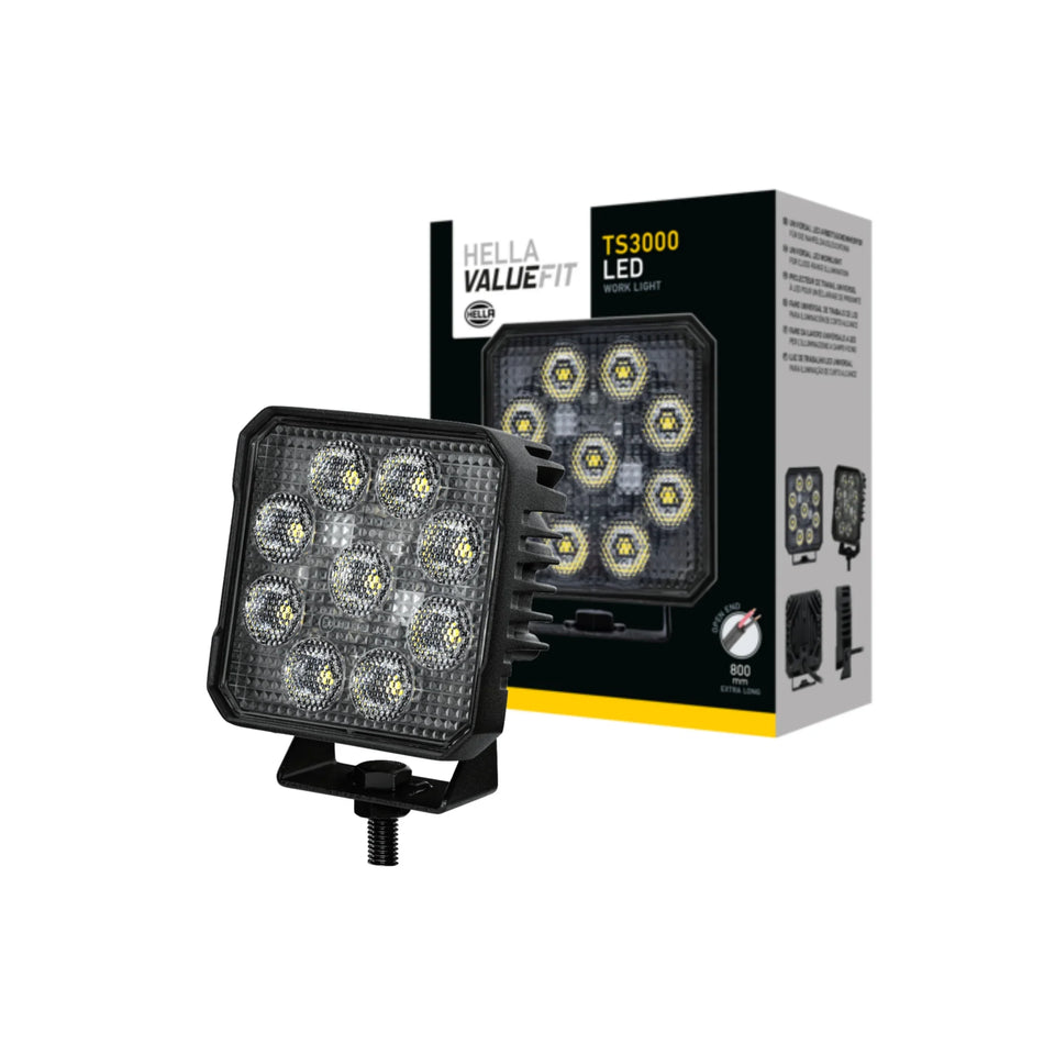 HELLA X-Treme Series LED Driving Lights in white mode, rugged aluminum housing, IP69K rated, auxiliary high-beam, X-shape position light for off-road