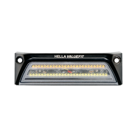 HELLA X-Treme Series LED Driving Lights in white mode, rugged aluminum housing, IP69K, off-road auxiliary high-beam, clear lens, X-shape position light.