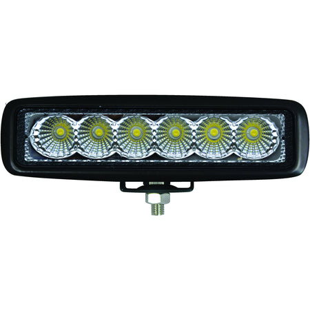Black HVF 6 LED Mini 6" Light Bar with six bright, round LED lights and a bottom mounting bracket.