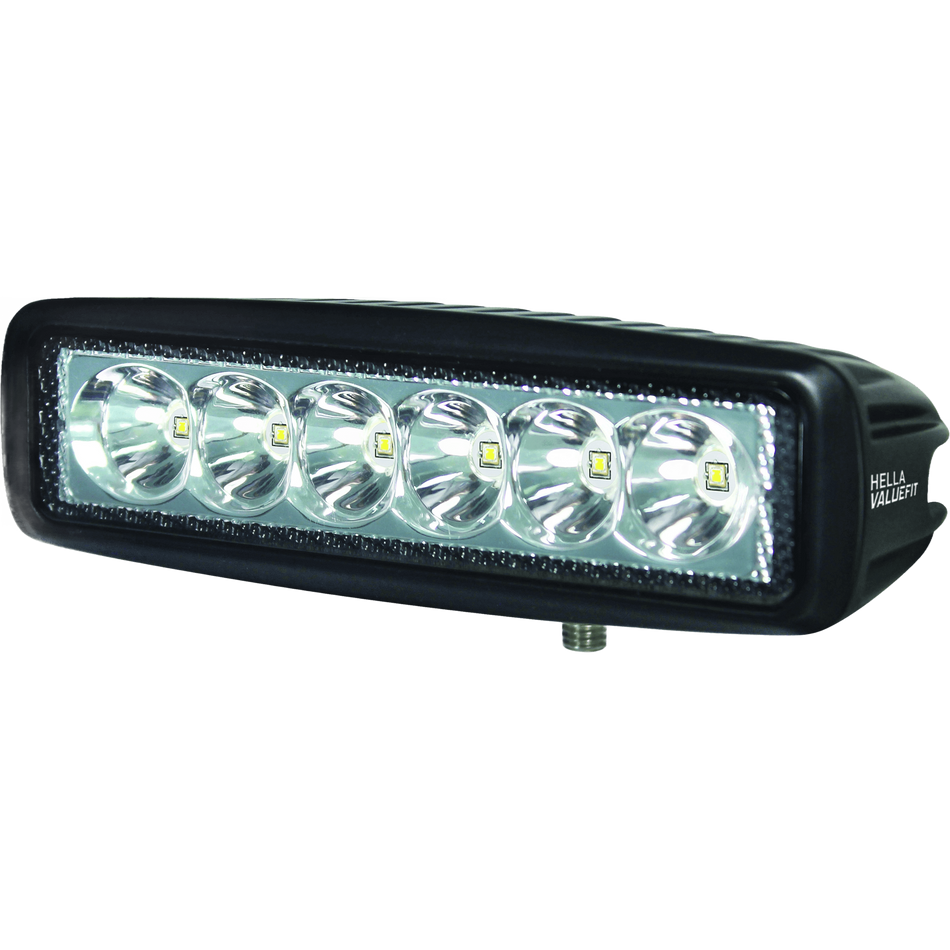 Black HVF 6 LED Mini 6" light bar with six bright LEDs and a durable housing.