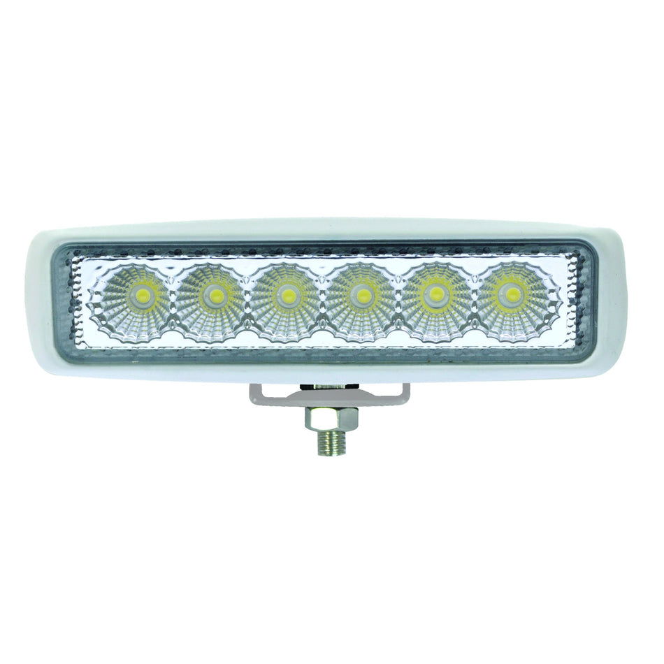 HVF 6 LED mini light bar with white housing, flood beam, and mounting bracket.