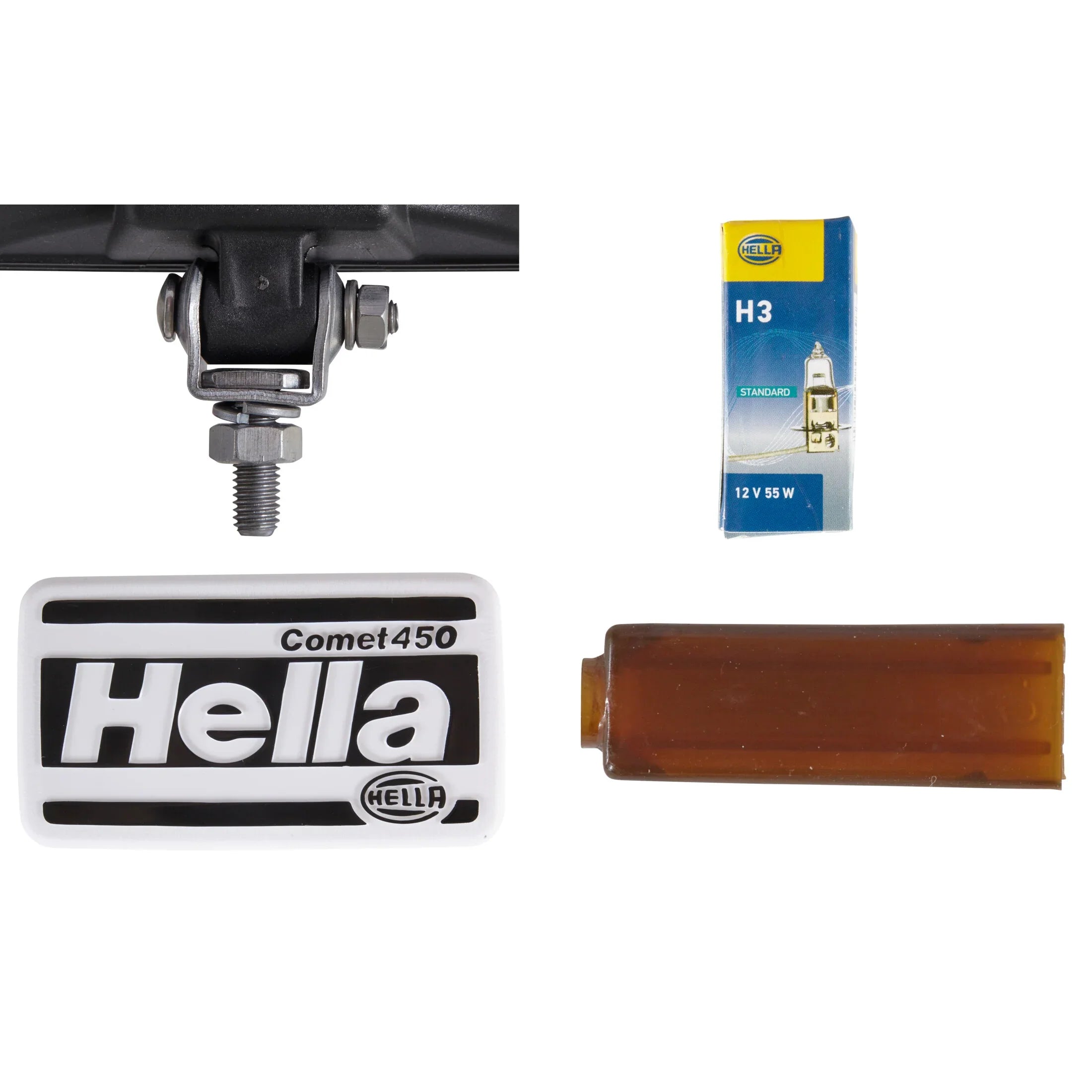 HELLA 450 Halogen Fog Light — mounting hardware and accessory detail